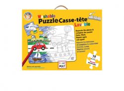 FUNNY MAT - ENSEMBLE DE CASSE-TÊTES DE COLORIAGE LAVABLES DE 12 PIÈCES - VÉHICULES